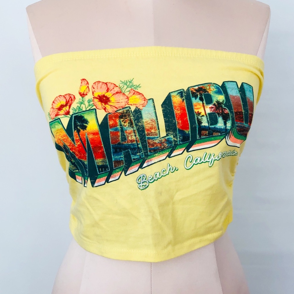 New Yellow Malibu Graphic Tube Top Cropped tank small